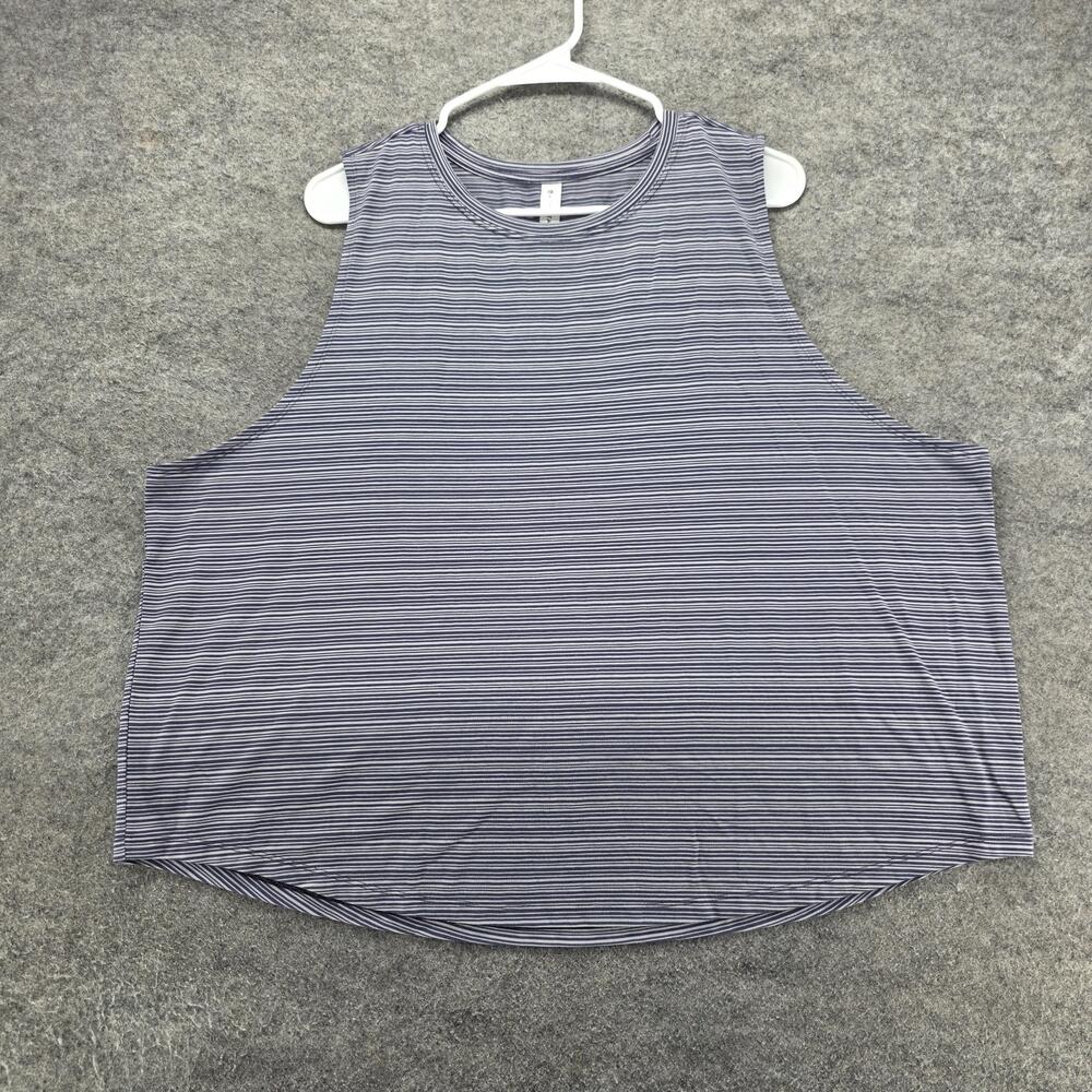 Athleta Tank Womens 2X Blue Striped Crew Neck Relaxed Fit Stretch Lightweight